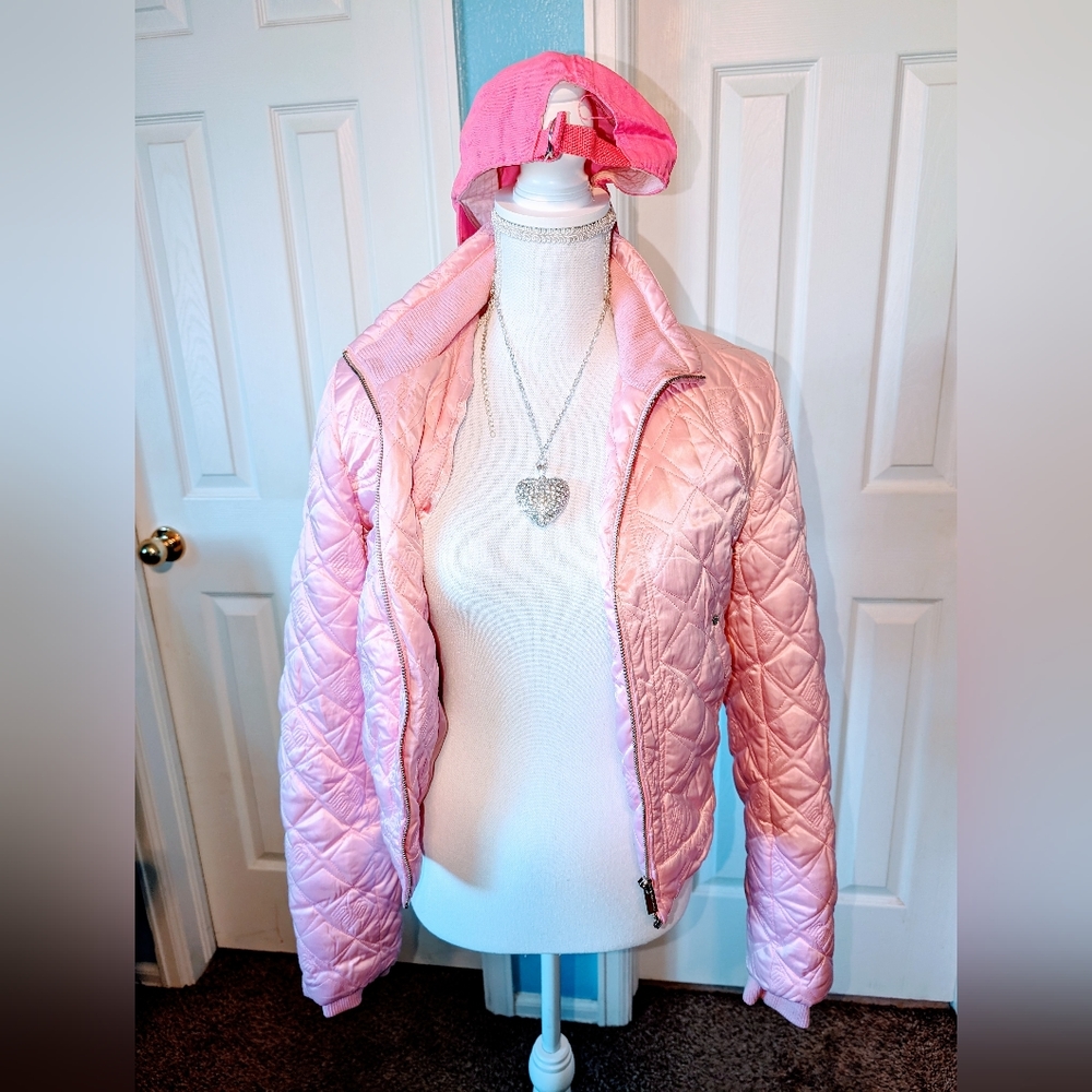 🩷💖 SMALL Y2K BARBIECORE BUBBLEGUM PINK BEBE SPORT WINTER PUFFER JACKET 🍭🍨